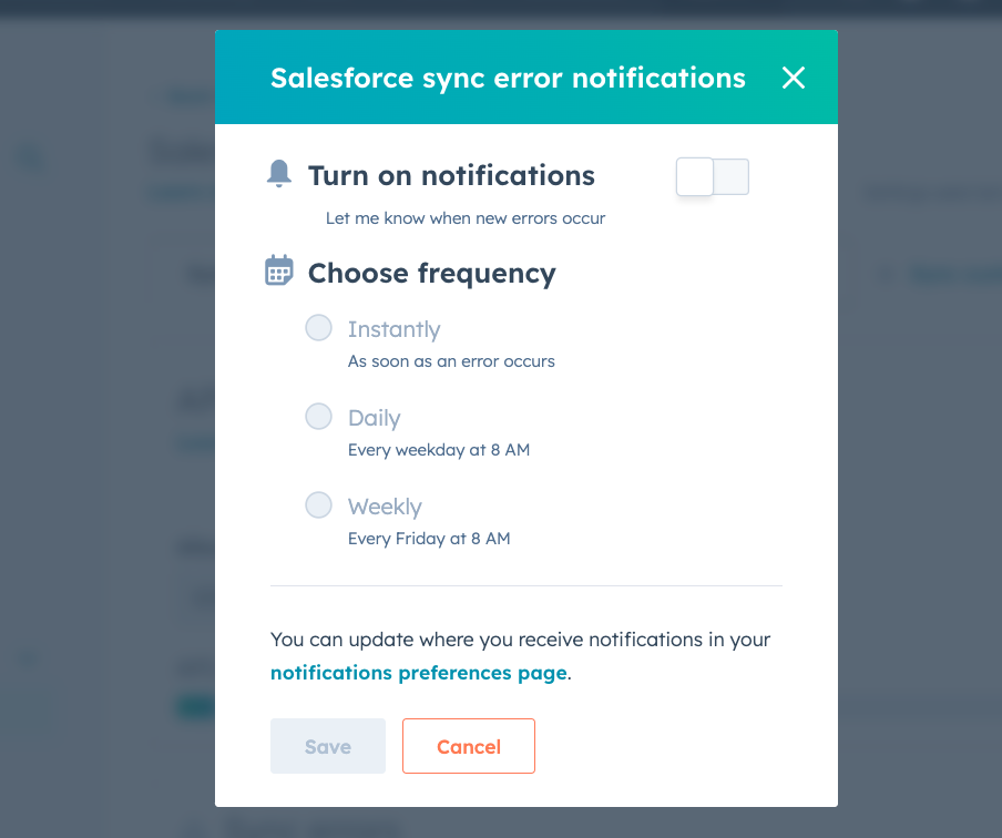 Enable Salesforce sync error notifications