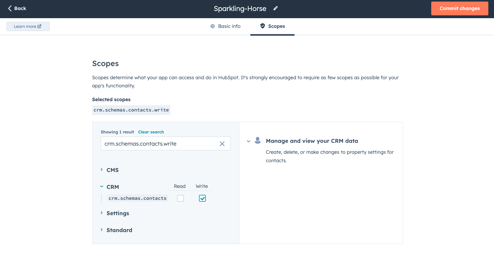 Set Scope in HubSpot Private App