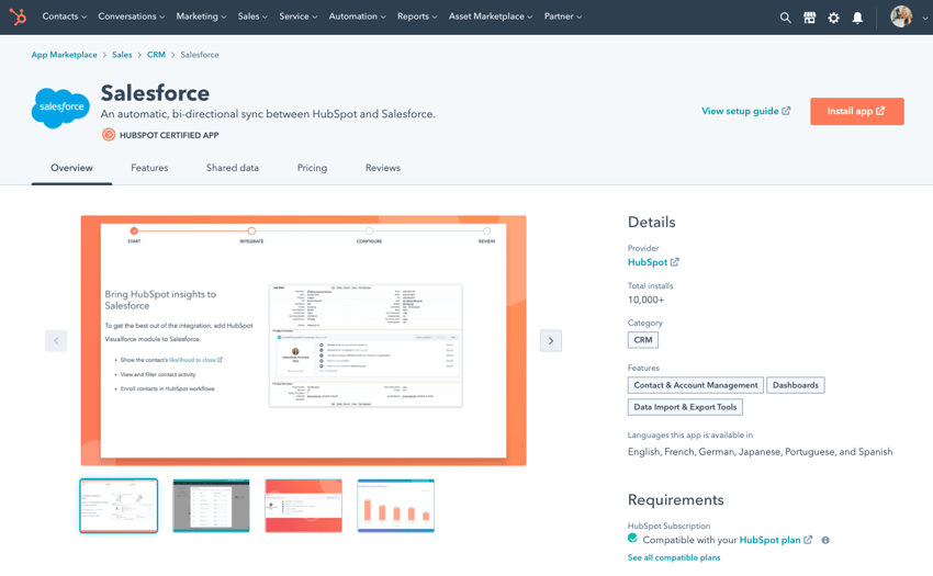 Salesforce on the HubSpot App Marketplace
