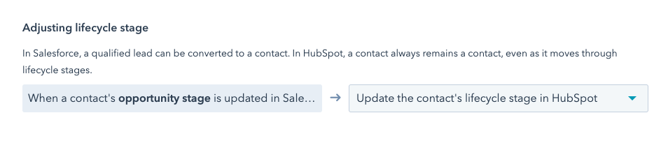 Adjust lifecycle stage synchronization in the HubSpot Salesforce integration