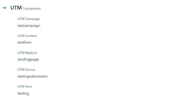 UTM parameters captured via HubSpot form