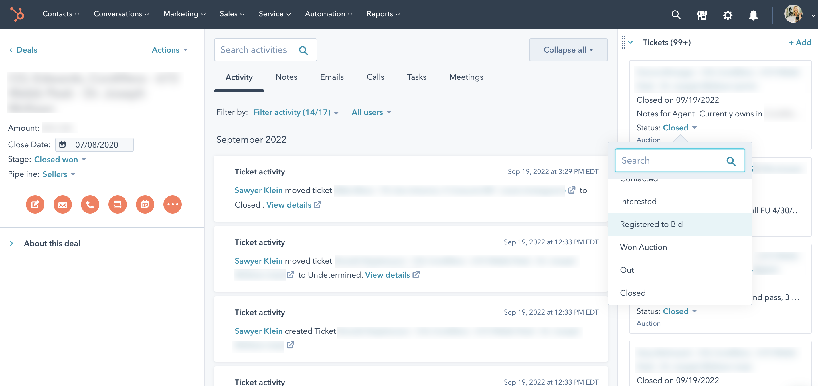 HubSpot Screenshot - Auction Listing with Tickets