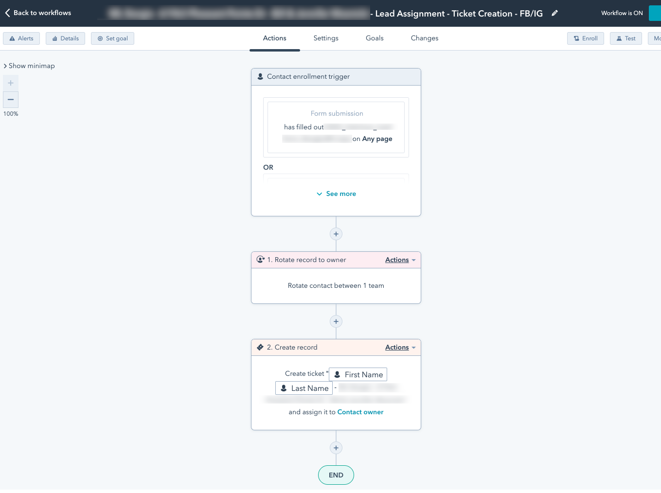 HubSpot Screenshot - Workflow to Create New Ticket + Assign Owner