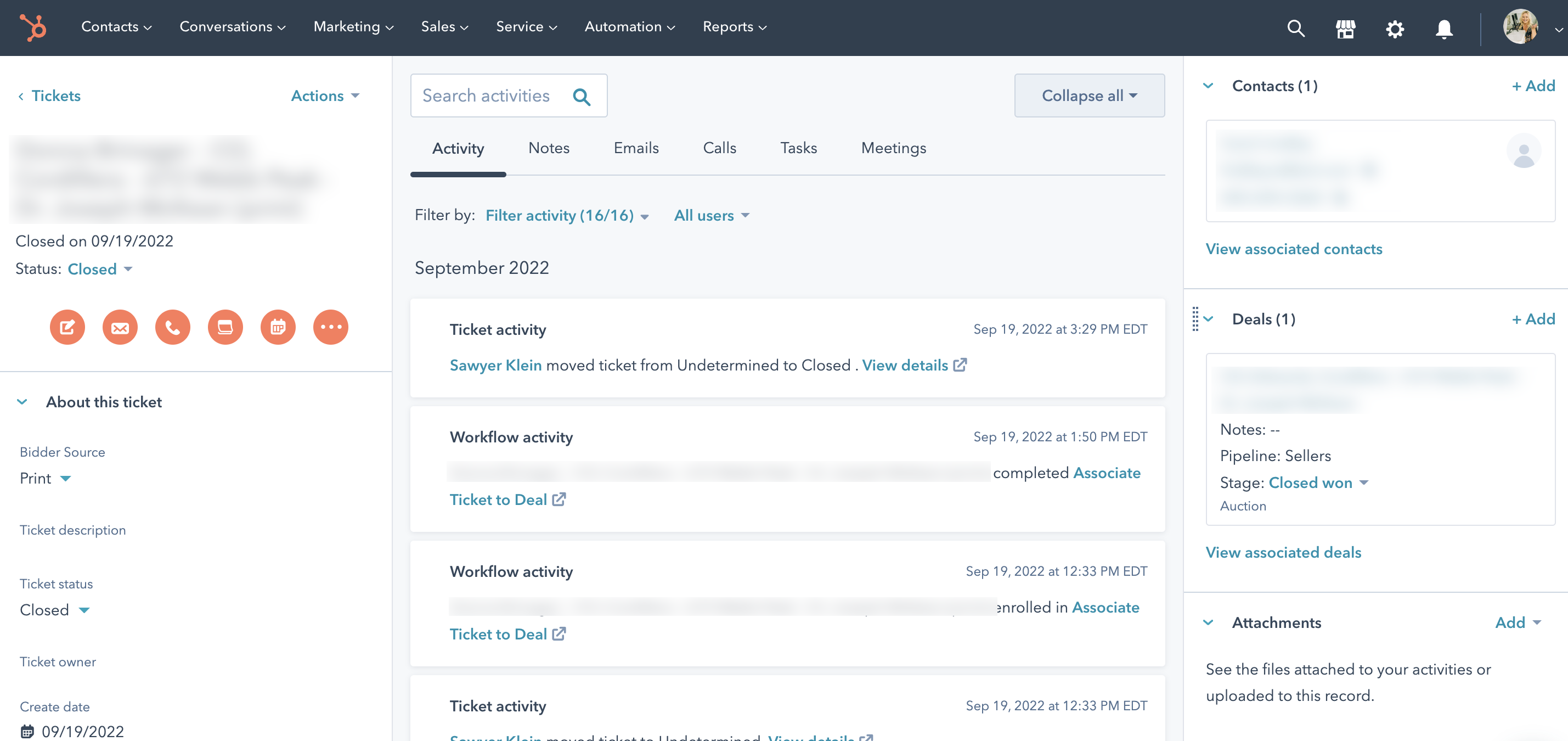 HubSpot Screenshot - Ticket Associated to Auction