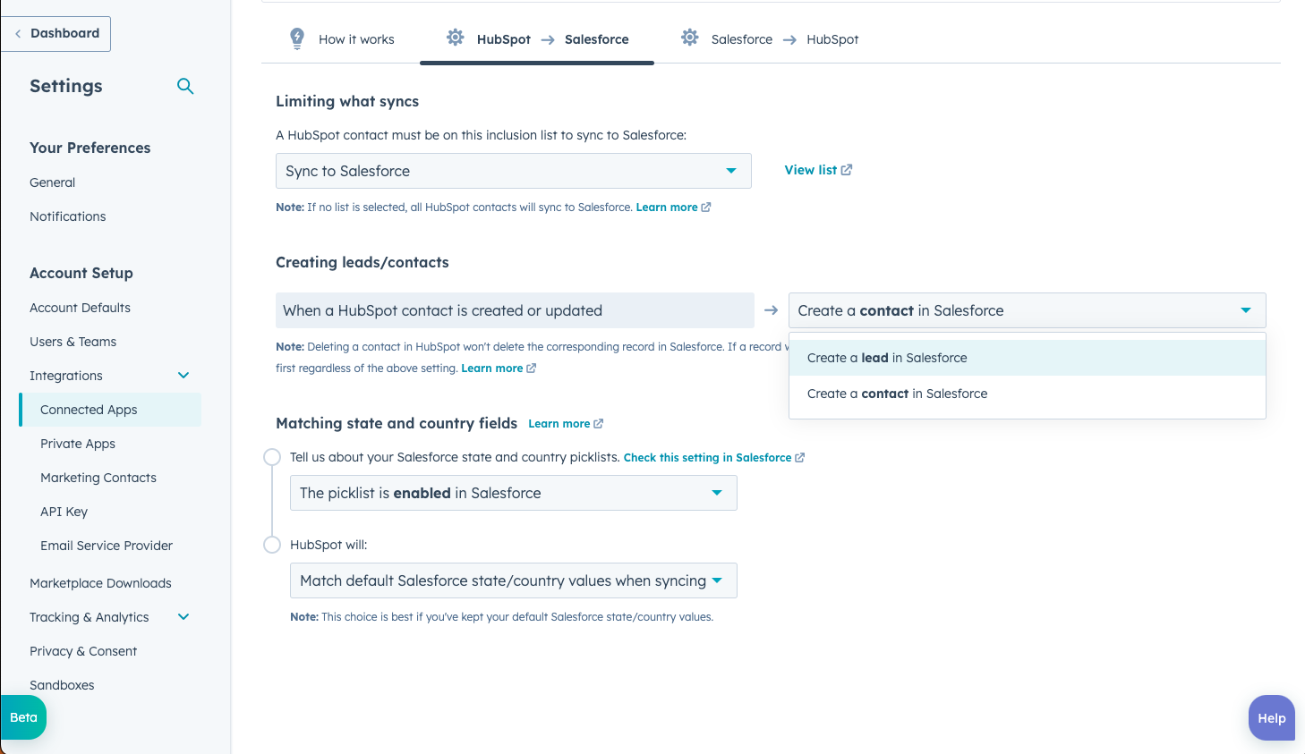 Update Integration Settings to Create Contacts