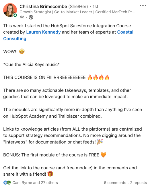LinkedIn Review from Christina at Signal Advisors